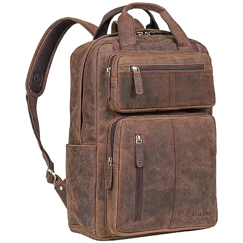 STILORD 'Amos' Exklusiver Business Lederrucksack - Laptop-Rucksack aus echtem Rindsleder, mit gepolstertem Fach für Laptops bis 17,3 Zoll und zahlreichen Fächern für optimale Organisation im Alltag.