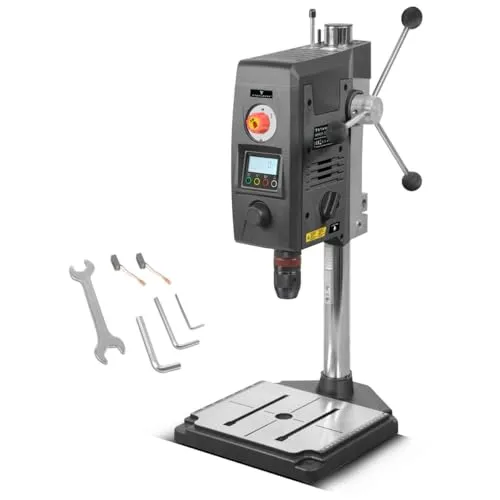 STAHLWERK Tischbohrmaschine mit Kreuzlinienlaser – 800 W Ständerbohrmaschine, Drehzahl 200 – 2.500 U/min, Schnellspannbohrfutter 1,5-13 mm, Säulenbohrmaschine mit 90 mm Bohrhub und Digitaldisplay