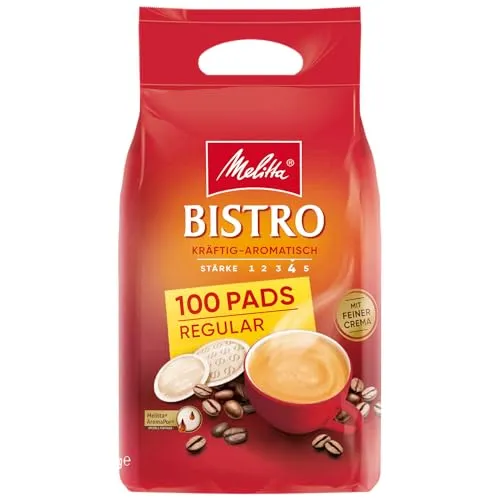 Melitta Café Bistro Röstkaffee in Kaffee-Pads, 100 Pads - Kaffeepads für Pad-Maschine, kräftig-aromatisch mit intensivem Geschmack dank spezieller Röstung und AromaPor Papier, geröstet in Deutschland.