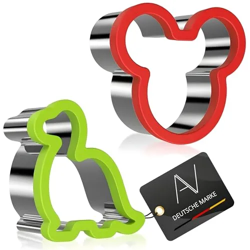 AVANA Edelstahl Ausstechformen Sandwich Cutter Plätzchen Maus Dinosaurier Weihnachten Komfortable Kunststoff Oberfläche Keks Ausstecher für Kinder - 2er Set