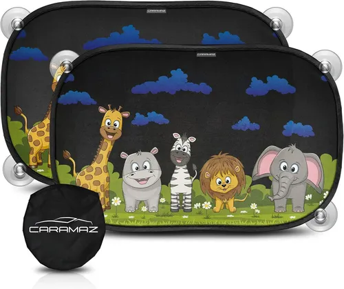 Caramaz Autosonnenschutz Baby mit UV Schutz 48x30cm - 2 Stück, (Sonnenschutz Auto mit Saugnäpfen - Sonnenblende Kinder)