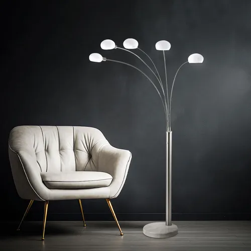 Moderne Stehleuchte mit Dimmer und Marmorsockel - Stehleuchte mit 5 E14 Fassungen, dimmbar und elegant im Design. Der Marmorsockel sorgt für Stabilität und Stil. Ideal für Wohnzimmer, Höhe 210 cm.