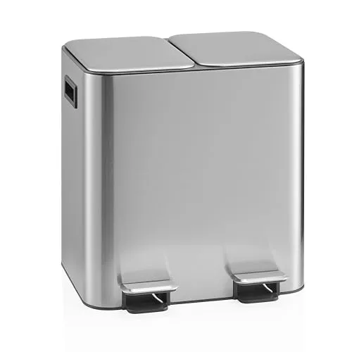 hjh OFFICE Mülleimer 30 Liter Clean 10 – Eleganter Mülltrenner mit Step-On - Der Clean 10 Abfalleimer aus hochwertigem Stahl überzeugt durch sein modernes Design und die praktische Mülltrennung. Ideal für Küche und Büro – komfortabel und leise im Gebrauch.