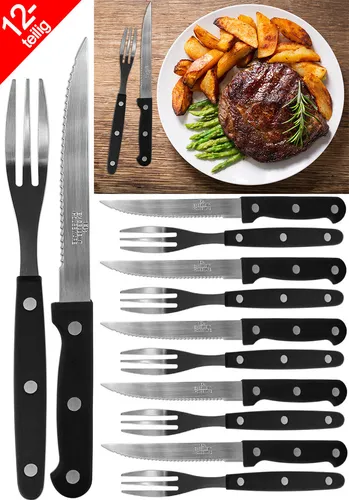 tlg Steakbesteck Set Edelstahl Steak Messer Gabel Grillbesteck Pizza Besteck 12