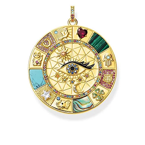 THOMAS SABO Damen Anhänger Amulett mit Glückssymbolen - Eleganter Anhänger aus 925 Sterlingsilber mit 750 Gelbgold Vergoldung, ideal für jede Thomas Sabo Kette und perfekt als individuelles Geschenk.