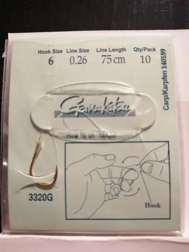 Gamakatsu gebundene Karpfenhaken 3310G Gr.6 0.26 mm 75 cm Haken gold