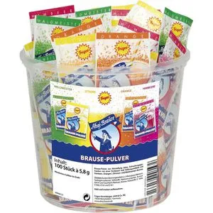 Ahoj-Brause Brausepulver Beutel 580g, Waldmeister, Zitrone, Orange und Himbeere, 100 Stück
