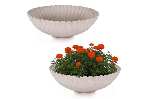 matches21 HOME & HOBBY Blumentopf Runde Pflanz-Schalen gewellt für draussen sand beige marmoriert 22 cm (2 St), Wetterfeste Blumen-Schale als moderne Outdoor Gartendeko Grabschmuck