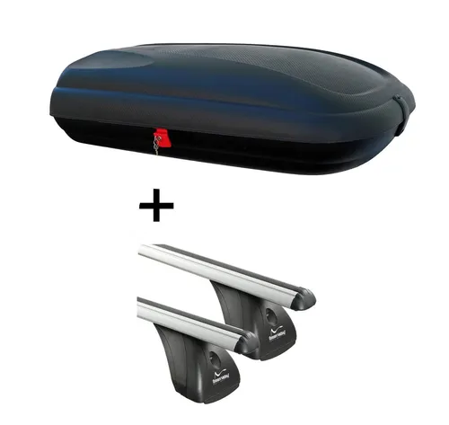Dachbox BA320L carbonlook mit Alu Dachträger VDP für Lancia Phedra - Praktisches Dachboxenset mit 320 Litern Stauraum und max. Zuladung von 50 kg. Ideal für zusätzlichen Gepäcktransport, einfach zu montieren ohne Werkzeug.