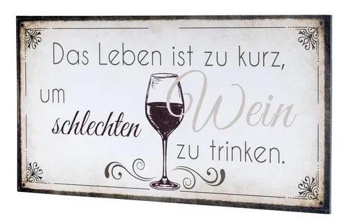 Levandeo® Wandbild, Wandbild 40x20cm Wein Spruch Küche Küchendeko Deko Wandschild Bild