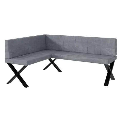 MEBLINI Eckbank für Esszimmer - Küchenbank - Essecke - Sitzecke Küche - Peter - X-Beine 128x168x87cm Links - Grau Samt