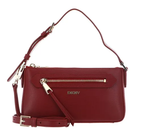 DKNY Umhängetasche Ave TZ Dome Crossbody Bag - Stilvolle DKNY Umhängetasche in Ruby Red, mit abnehmbarem, verstellbarem Schulterriemen. Praktisch für den Alltag mit mehreren Fächern und edlen goldfarbenen Akzenten. Maße: 22 x 12,5 x 6 cm.