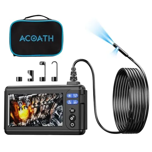 Acoath Endoskopkamera mit Licht 3M, Dual-Lens 1080P HD Industrie Endoskop mit 8 LEDs, 5.0-Zoll-IPS-Bildschirm Inspektionskamera, IP67 Wasserdicht 32GB SD-Karte Rohrkamera mit Halbstarres Kabel