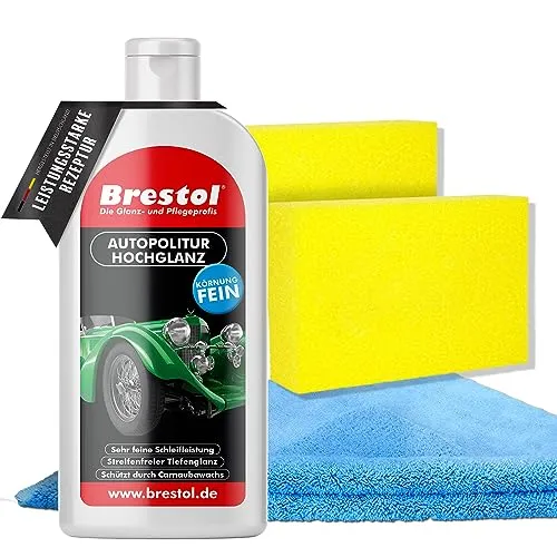 Autopolitur Hochglanz 1x 500ml – Politur Auto mit Langzeitschutz, Poliermittel für Auto für makellosen Fahrzeugglanz, Auto Pflege & Lackpolitur mit Carnaubawachs + 2x Schwamm & Mikrofasertuch