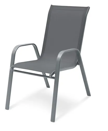MAT-COMPANY Gartenstuhl Stapelstuhl Hochlehner Anthrazit Stahlgestell pulverbeschichtet Textilene Sitzfläche mit Armlehnen stapelbarer Outdoorstuhl für Garten Terrasse Balkon Wintergarten