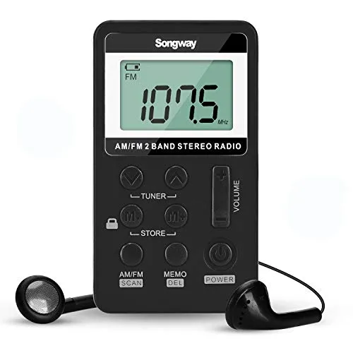 Songway AM/FM-Taschenradio Stereo mit Kopfhörer-LCD-Display USB Wiederaufladbar Hervorragender DSP-Empfang Energiesparende Tastensperre Stummschaltung für Fitnessstudio, Outdoor, Bibliothek, Museum