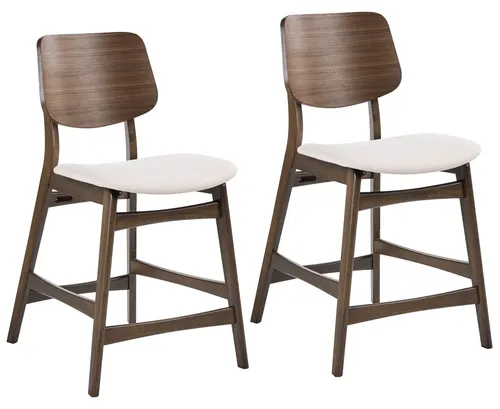 BELIANI Barstuhl 2er Set Dunkelbraun u. Cremeweiß Holz Gepolstert