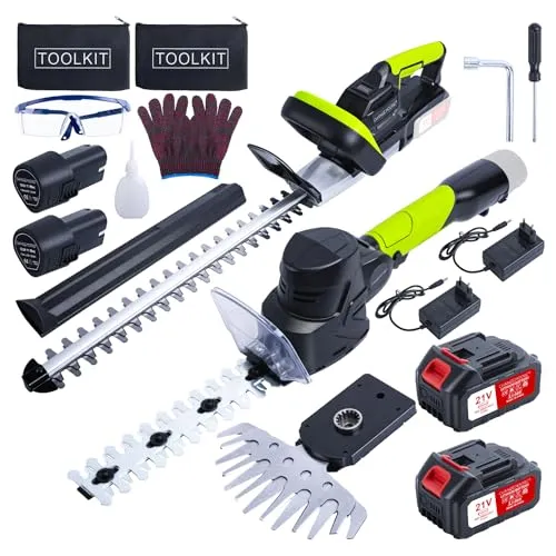 CHANGEMOORE 4 Akkus & Ladegerät | 21V Akku-Heckenschere Set Professionell mit bürstenlosem Motor | 48cm Schnittlänge, 16mm Zahnabstand | 3-in-1 für Hecke, Einsatz in lärmsensiblen Bereichen