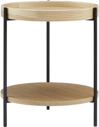 SalesFever Beistelltisch Ø 44 cm – Rund mit 2 Ablageflächen - Couchtisch aus MDF mit Eschenholzfurnier und pulverbeschichtetem Metallgestell, ideal für stilvolle Akzente in Wohnzimmer, Schlafzimmer oder Büro.