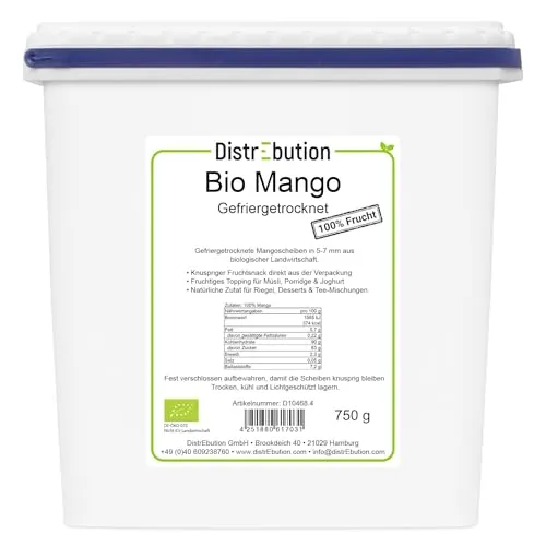 Bio Mango gefriergetrocknet - 750g Knusprige Mangoscheiben, zuckerfrei & vegan, Perfekt als gesunder Snack