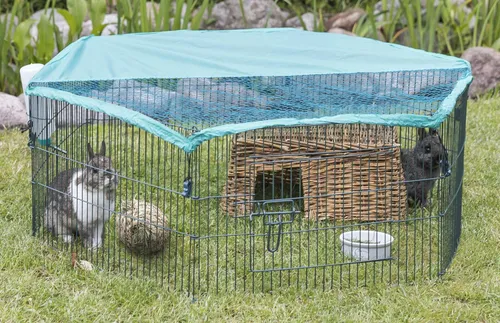 Trixie Outdoor Run for Small Animals with Protective Net - Sichere Outdoor-Laufgehege für Kleintiere, ausgestattet mit einem stabilen Schutznetz gegen Raubtiere und für Schatten. Robuste, wetterfeste Konstruktion, ideal für den Außenbereich.
