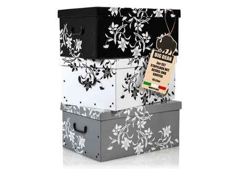 BigDean Aufbewahrungsbox 3 Große Ordnungsboxen mit Deckel aus stabiler Pappe 45 Liter (Set, 3 St., Aufbewahrungsbox), Atmosphärische Aufbewahrung, Funktion mit Charme