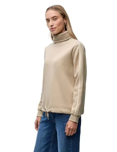 Street One Damen Sweatshirt 3017132 mit Stehkragen - Pullover für Damen in sanded beige, mit Tunnelzug am Saum und Tapedetails, ideal für einen lässigen Look.