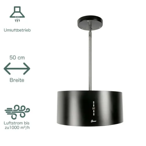 Dunstabzugshaube Inselhaube 50cm Gurari GCH I 237 50 BL Umluft  860m³/h