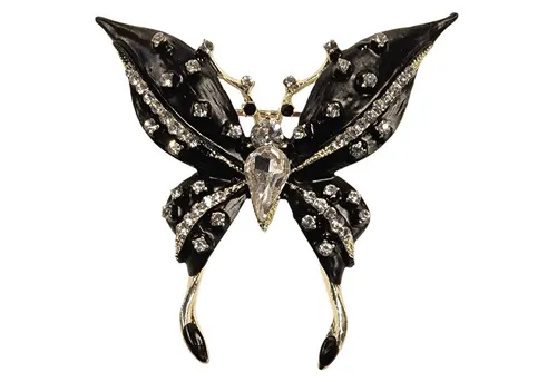 Dark-Desires Brosche Schmetterlings Brosche schwarz zierlich, Damen Brosche vintage Accesssoire retro Anstecknadel