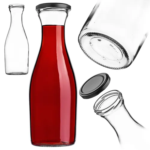 KADAX Glasflaschen mit Schraubverschluss, Glaskaraffe, 1L, 1 Stück