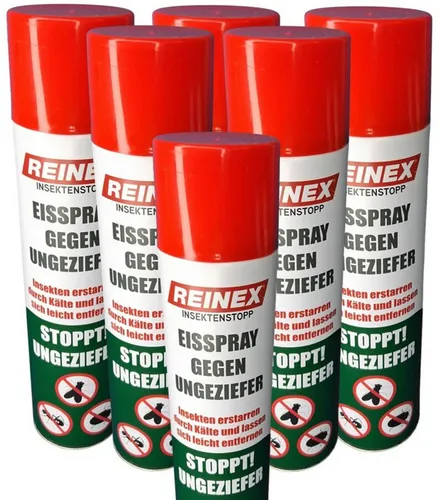 REINEX Eisspray zur Insektenbekämpfung, 400 ml, 6 Flaschen - Pflegemittel & Schädlingsbekämpfung - Chemiefreies Eisspray, das Insekten durch -45°C einfriert. Schnell und effektiv, ideal für Haushalte und Büros.