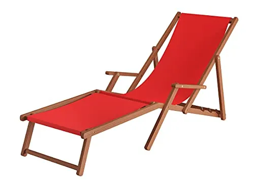 Liegestuhl XXL extra schwere Ausführung Sonnenliege Holz Deckchair Massivholz Gartenmöbel V-10-500, Stofffarbe:rot