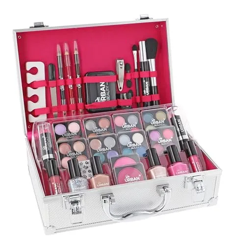 LOVE URBAN BEAUTY Veganes Schminkkoffer - 60-teiliges Set für kreative Looks - Entdecken Sie mit dem LOVE URBAN BEAUTY Schminkkoffer 60 hochwertige Produkte für aufregende Looks. Kompakt und leicht, ideal für unterwegs und perfekt für Anfänger.
