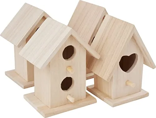 VBS 4er-Pack Deko-Vogelhäuser Minis zwei Ausführungen 8,5x7x11,5cm und 9x7x11cm Vogelhaus Vogelfutterstation Nistkasten