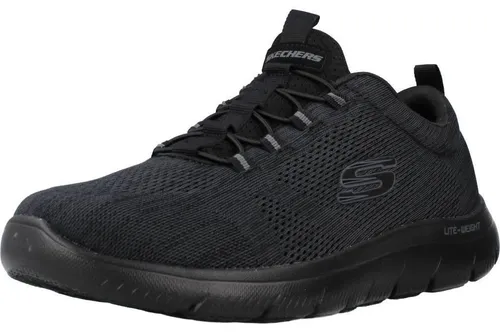 Skechers Summits Louvin - Herren Slip-On Sneakers Schwarz 232186-BBK - Sneaker für Herren mit Bungee-Schnürung und atmungsaktivem Mesh-Obermaterial. Memory Foam Einlegesohle sorgt für optimalen Komfort und Dämpfung, ideal für Sport und Alltag.