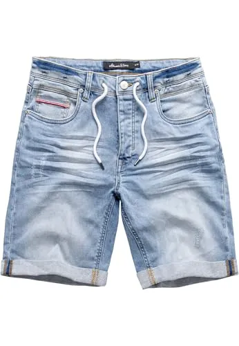 Amaci&Sons Herren Jeans Short Männer Kurze Bermuda Hose Regular Fit 7038 Hellblau W38