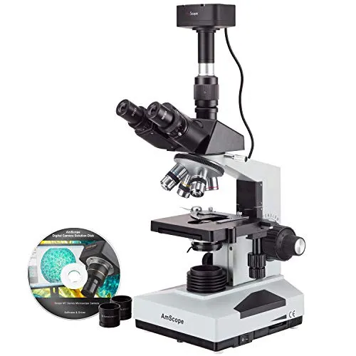AmScope T490B-5MT Trinokulares Biologisches Verbundmikroskop mit 5MP USB-Digitalkamera, 40X-2000X, 12