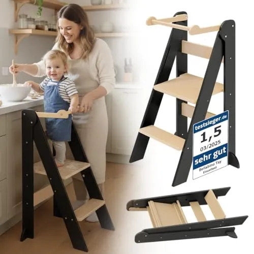 Bellabino Tay Lerntrum ab 1 Jahr – Höhenverstellbarer Learning Tower - Trittschemel für Baby- & Kleinkinderzimmer, fördert Selbstständigkeit und ist klappbar für platzsparende Aufbewahrung.