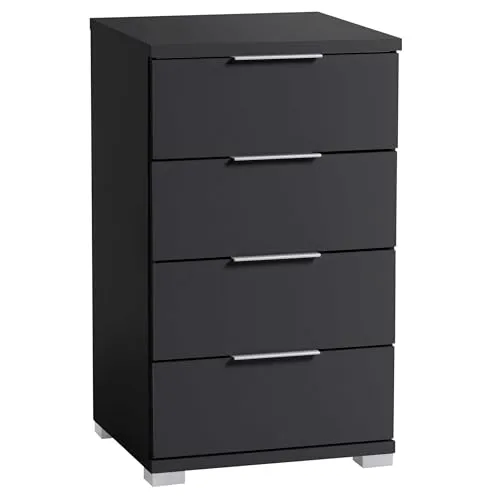 Pol Power Nachtkommode mit 4 Schubkästen - Schwarz - Elegante Nachtkommode für stilvolle Schlafzimmer, 4 geräumige Schubkästen bieten optimale Organisation und Stauraum in kompakten 46x79x42 cm.