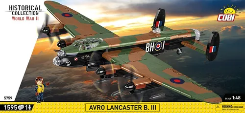 COBI 5759 AVRO LANCASTER B. III - Royal Airforce Bausatz - Konstruktionsspielzeug mit 1595 Teilen und 1 Figur, ideal für Modellbau-Fans und kreative Köpfe.