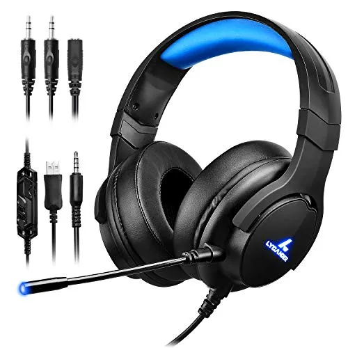 LYCANDER Gaming-Headset mit Mikrofon und LED-Licht, 3,5 mm Eingang, für PC, PS4, Xbox One, Nintendo Switch und mehr (Intermediate - Schwarz und blau)