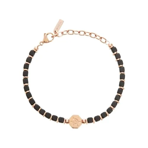 Breil Armband MAST für Herren aus Edelstahl mit Hämatit in der Farbe Rosa/Schwarz, mit Karabinerverschluss, Länge: 22 cm, TJ3262