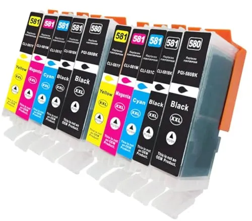 OBV Kompatibel 10x Druckerpatrone für Canon PGI-580 CLI-581 XXL für Pixma TS6350 TS6150 TS8152 TS9150 TS9155 TR8550 TS6250 TS8250