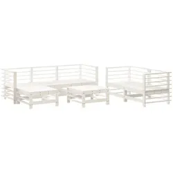 vidaXL 7-tlg. Garten-Lounge-Set Weiß aus massivem Kiefernholz - Gartenmöbel-Set aus robustem, massivem Kiefernholz mit attraktivem Latten-Design, ideal für gesellige Stunden im Freien. Stabil und wetterfest, perfekt für Garten, Terrasse oder Balkon.