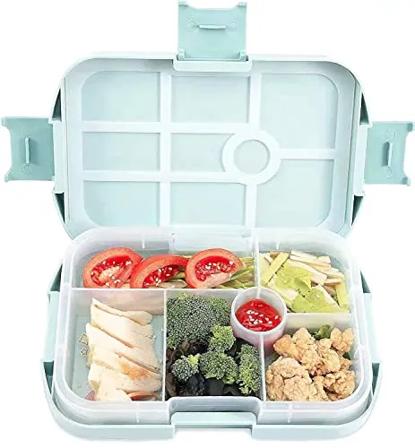 Kinder Lunchbox | Bento Box mit Fächern | Brotdose Kinder | Robuste Brotbox mit 6 Fächer Unterteilung | Kinder Jausenbox Kindergarten Schule (Blau)