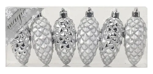 MAGIC by Inge Christbaumschmuck, Christbaumschmuck Zapfen Kunststoff 9cm, 6er Set