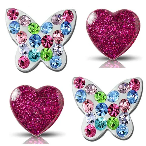 Kinder Mädchen Ohrringe echt 925 Sterling Silber Edelstahl Schmuck Set Schmetterling Ohrstecker pink Herz (K645+K285)