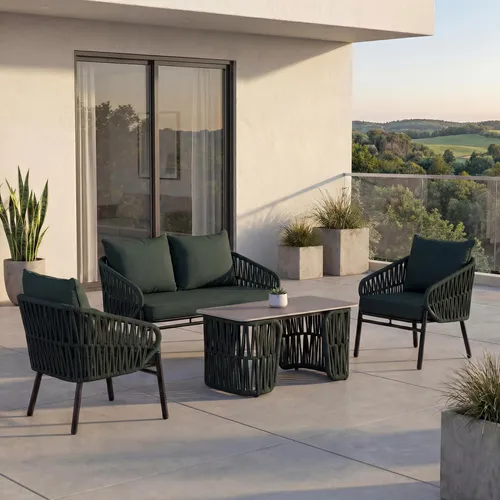 Gartengarnitur MCW-P90, Lounge-Set mit Sofa, Sessel und Tisch - Elegante Gartengarnitur aus hochwertigem Seilgeflecht. Ideal für entspannte Stunden im Freien, bietet sie Komfort und Stil in Ihrem Garten.
