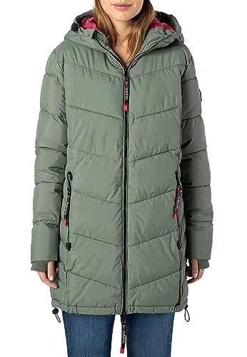 Sublevel Damen Winterjacke Stepp-Mantel mit Kapuze lang & tailliert, Outdoorjacke für Damen green1 3XL