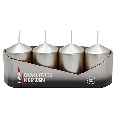 Ebersbacher Kerzenfabrik GmbH 4er Tray Stumpenkerzen Silber lackiert, Größe ca. 40 x 60 mm Adventskerzen Weihnachtskerzen Säulenkerzen